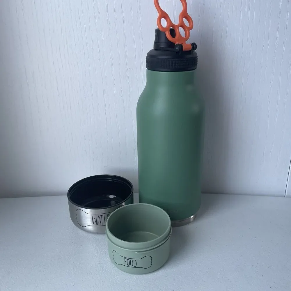 ASOBU 3-in-1 Doggy and Me Insulated Dog Water Bottle Pet Bowl Travel Green NEW